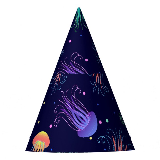 Underwater jellyfish world: bright pattern. party hat (Front)