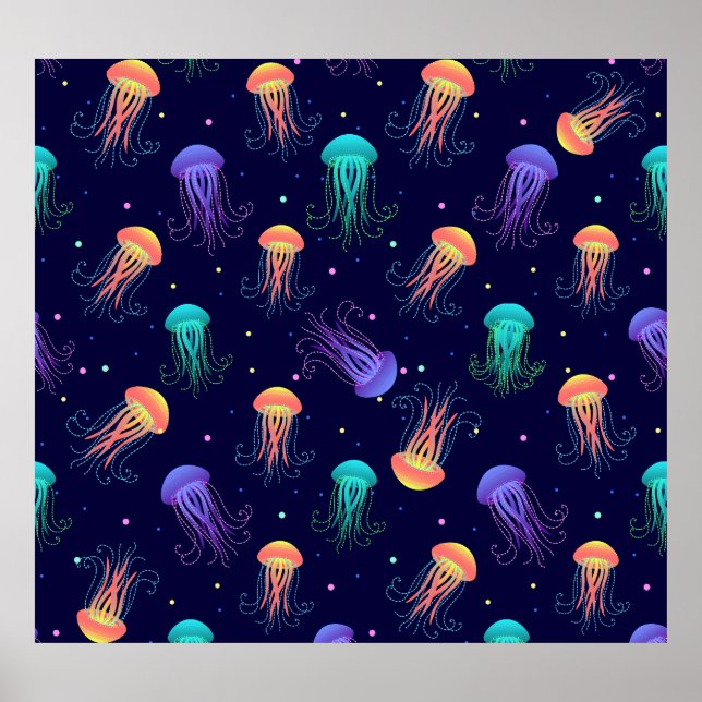 Underwater jellyfish world: bright pattern. poster (Front)