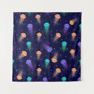 Underwater jellyfish world: bright pattern. tapestry