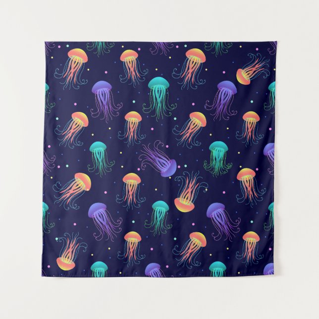Underwater jellyfish world: bright pattern. tapestry (Front)