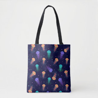 Underwater jellyfish world: bright pattern. tote bag