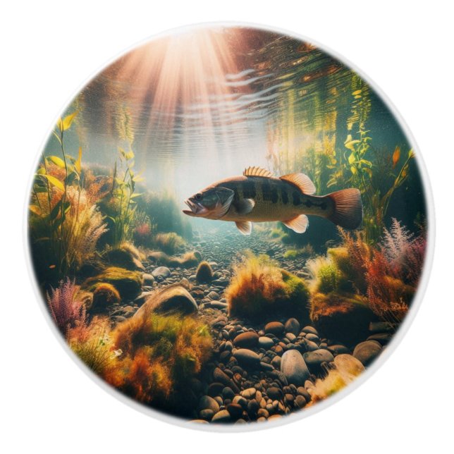 Underwater large mouth bass ceramic knob (Front)