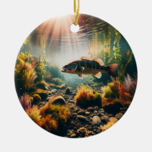 Underwater large mouth bass ceramic tree decoration