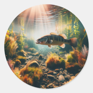 Underwater large mouth bass classic round sticker