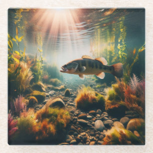 Underwater large mouth bass glass coaster