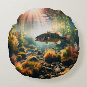 Underwater large mouth bass round cushion