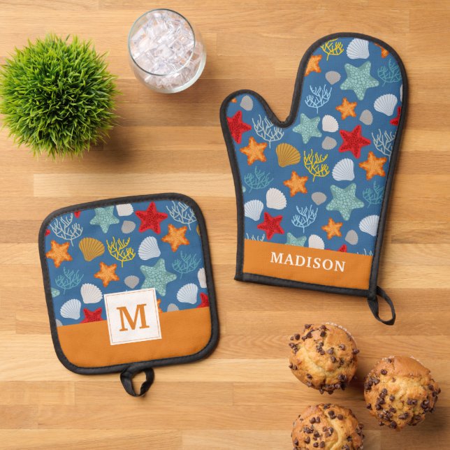 Underwater Life Pattern Oven Mitt & Pot Holder Set (Top Down)