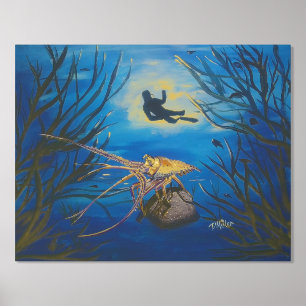 Underwater Lobster Scuba Foil Prints