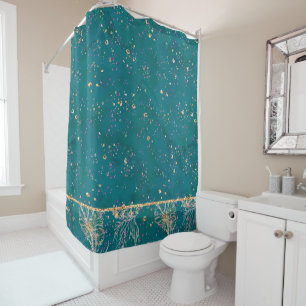 Underwater Luxe Teal and Gold Ocean Sea Life Shower Curtain