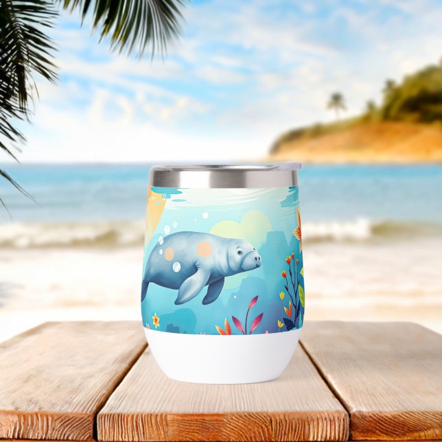 Underwater Manatee and Floral Fantasy Art (Beach)