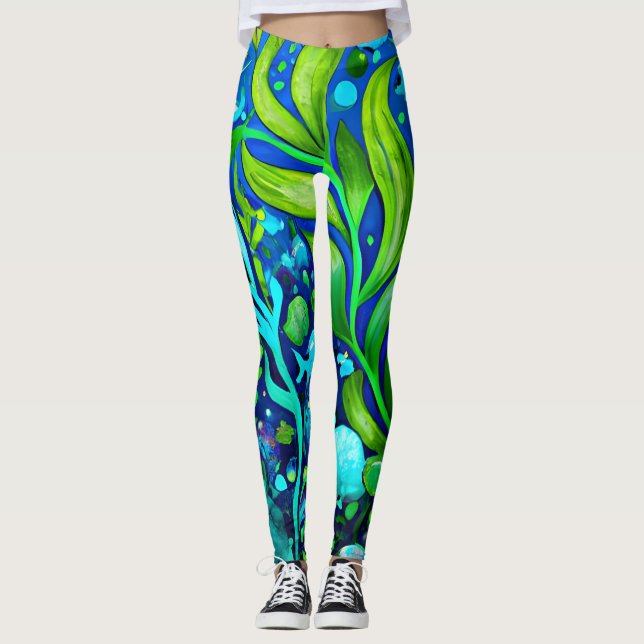 Underwater marine sea plants pattern leggings (Front)