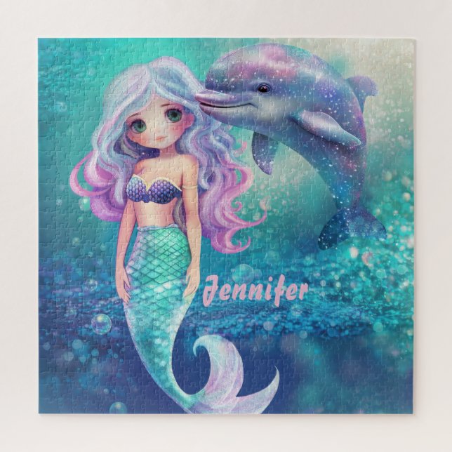 Underwater Mermaid and Dolphin  Jigsaw Puzzle (Vertical)
