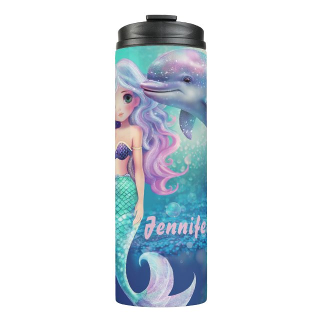 Underwater Mermaid and Dolphin  Thermal Tumbler (Front)