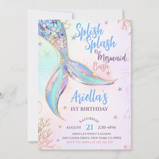 underwater mermaid birthday invitation (Front)