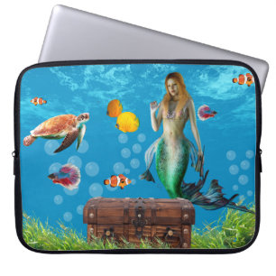 Underwater Mermaid Treasure Hunt Fantasy Blue Laptop Sleeve
