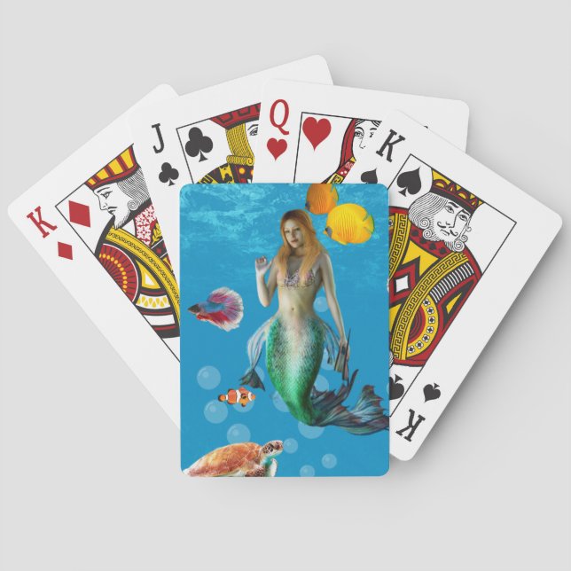 Underwater Mermaid Treasure Hunt Fantasy Blue Playing Cards (Back)