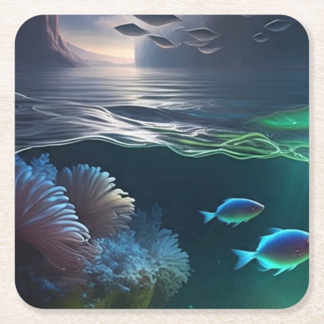 Underwater Oasis Square Paper Coaster (Front)