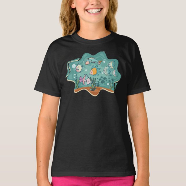 Underwater Ocean Life Cartoon T-Shirt (Front)