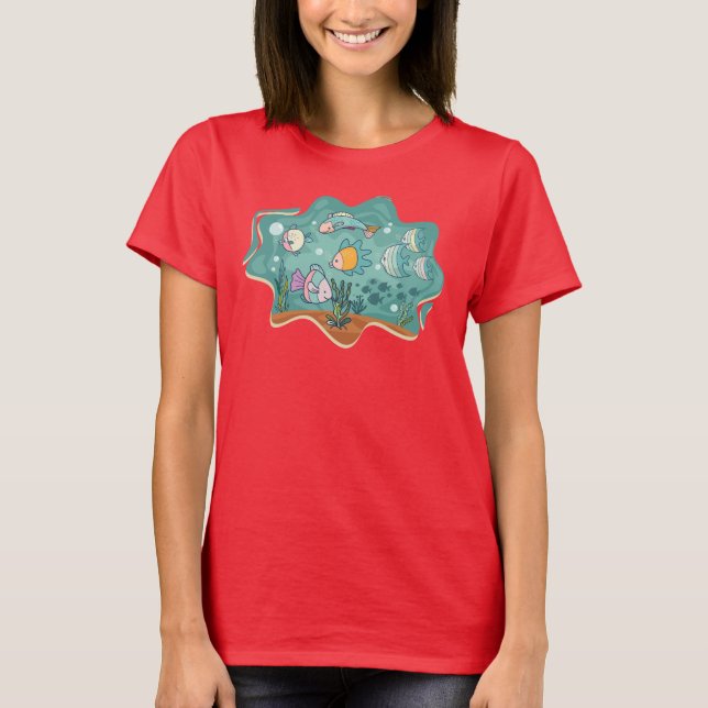 Underwater Ocean Life Cartoon T-Shirt (Front)