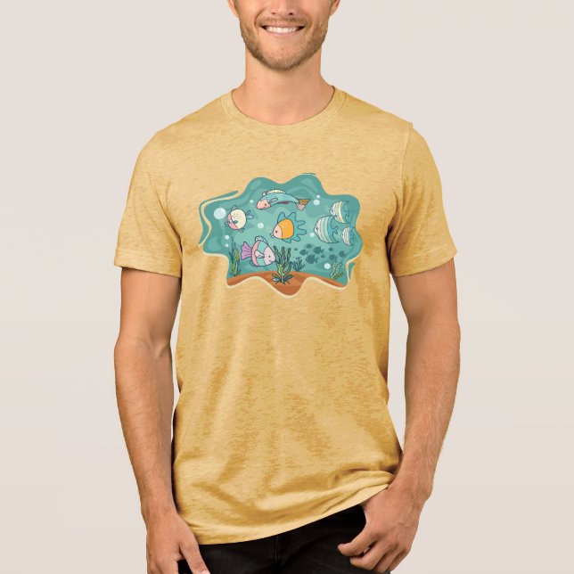 Underwater Ocean Life Cartoon Tri-Blend Shirt (Front)