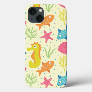 Underwater ocean seahorse,starfish and seashells iPhone 13 case