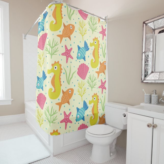 Underwater ocean seahorse,starfish  and seashells  shower curtain (In Situ)