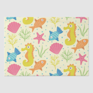 Underwater ocean seahorse,starfish  and seashells  tissue paper