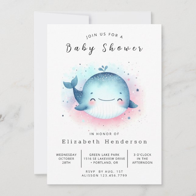 Underwater Online Whale Baby Shower Invitation (Front)