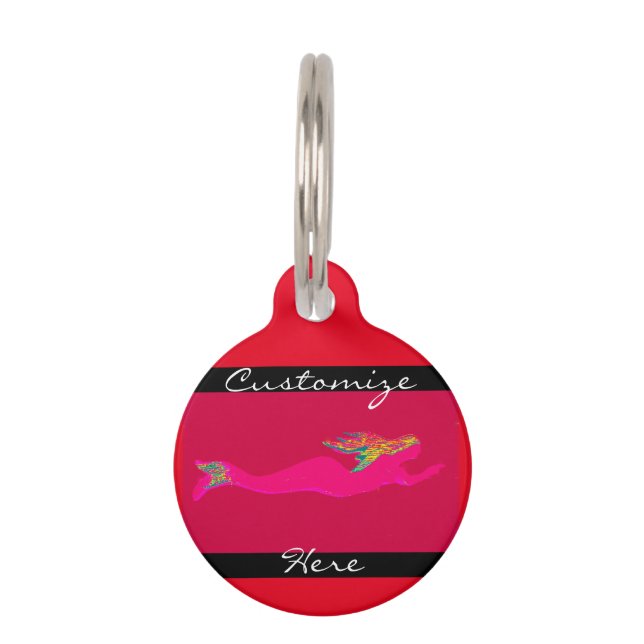 underwater pink mermaid red pet tag (Front)