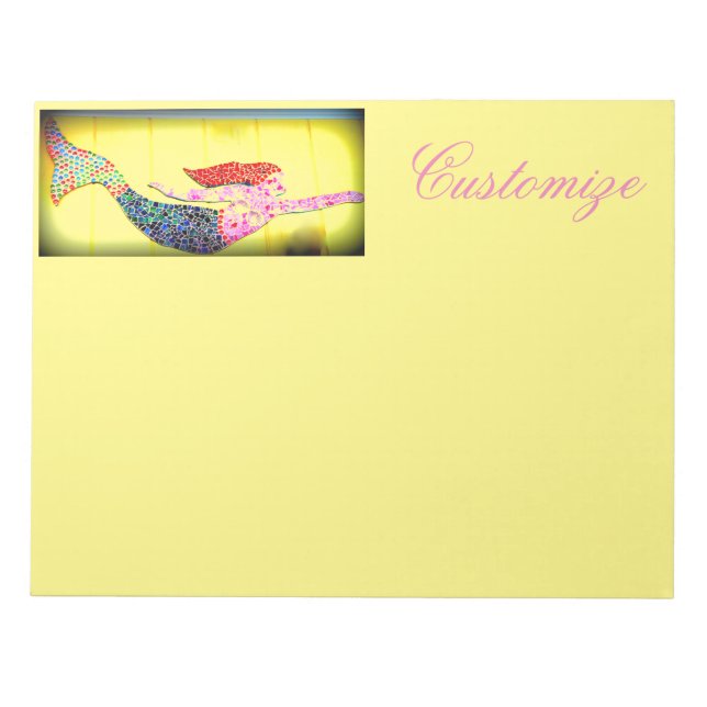 Underwater pink mosaic mermaid rising notepad (Front)