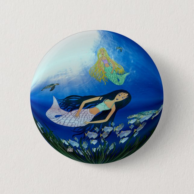 Underwater Play (Mermaid) 6 Cm Round Badge (Front)