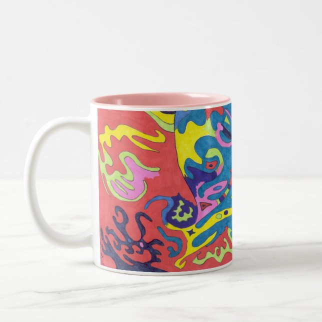 "Underwater Playground" Abstract Art Two-Tone Coffee Mug (Left)