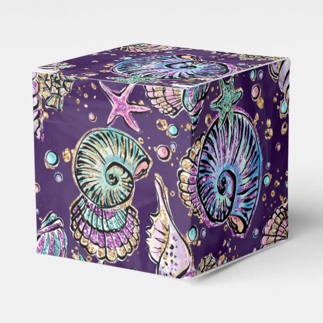 Underwater Purple Luxe | Dark Pastel Gold Sea Life Favour Box (Front Side)