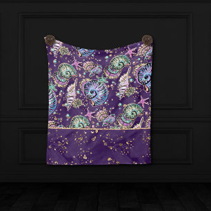 Underwater Purple Luxe Dark Pastel Gold Sea Life Fleece Blanket