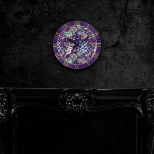 Underwater Purple Luxe Dark Pastel Gold Sea Life Round Clock