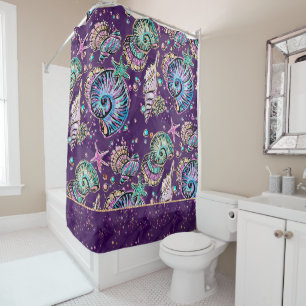Underwater Purple Luxe   Dark Pastel Gold Sea Life Shower Curtain
