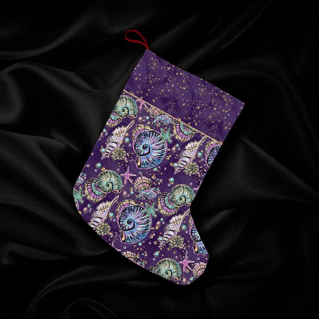 Underwater Purple Luxe | Dark Pastel Gold Sea Life Small Christmas Stocking (Creator Uploaded)