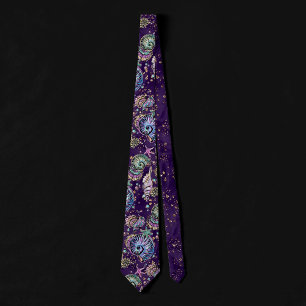 Underwater Purple Luxe   Dark Pastel Gold Sea Life Tie