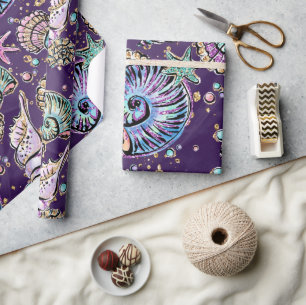 Underwater Purple Luxe   Dark Pastel Gold Sea Life Wrapping Paper