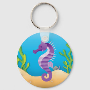 Underwater Purple Seahorse Key Ring