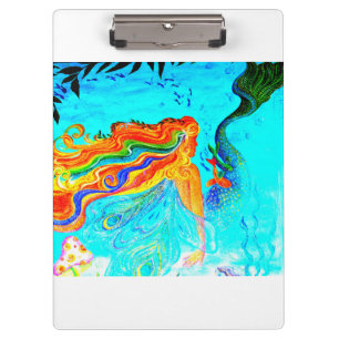 underwater rainbow hair mermaid clipboard