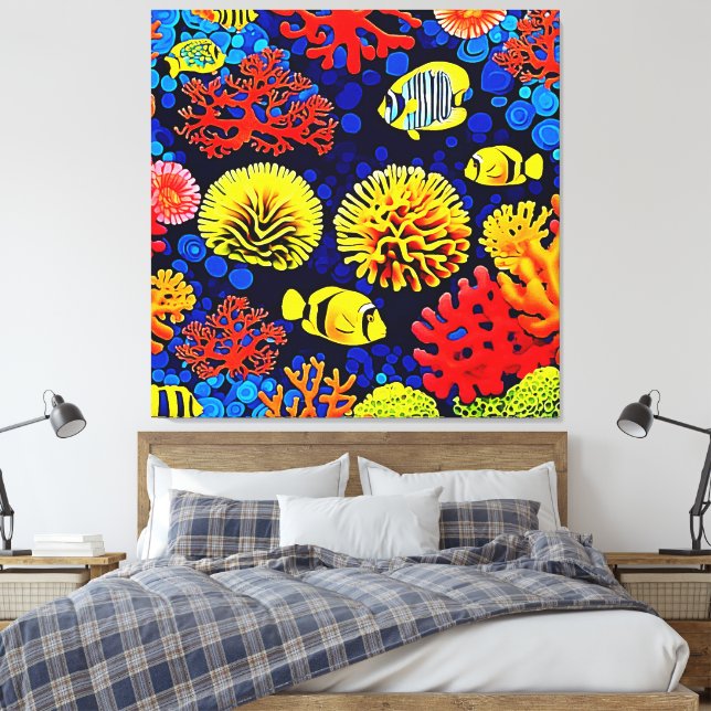 Underwater Reef Life Bright Design Canvas Print (Insitu(Bedroom))