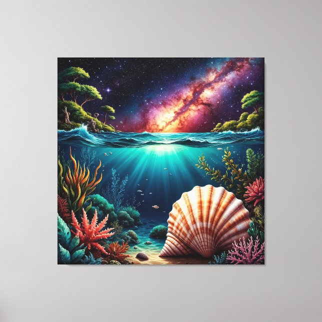 Underwater Reef Scene with Milky Way Canvas Print (Front)