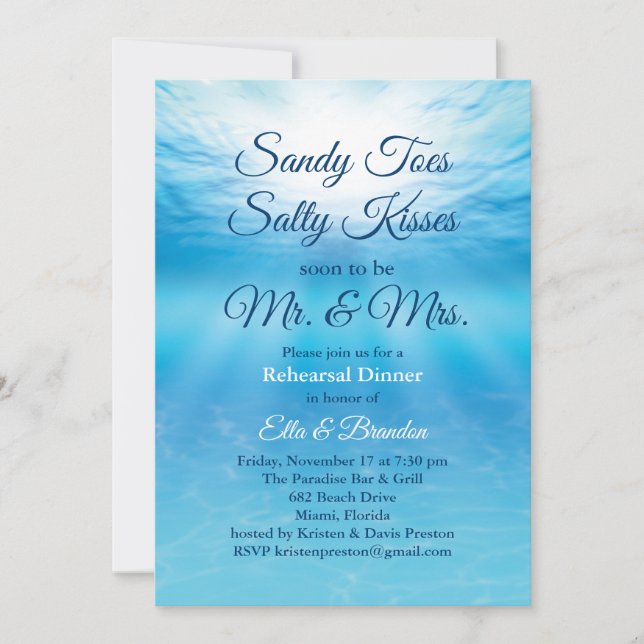 Underwater Sandy Toes Salty Kisses Rehearsal Invitation (Front)