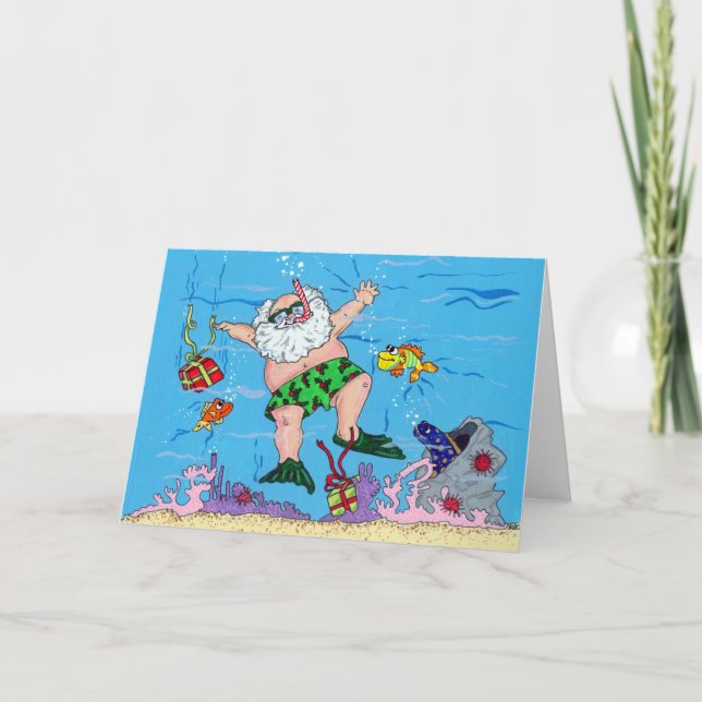 Underwater Santa Christmas Greeting Card (Front)