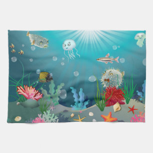 Underwater scene tea towel