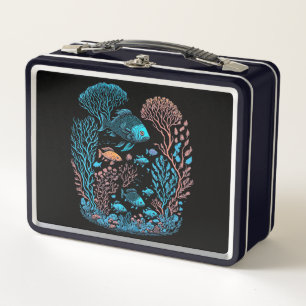 Underwater scenery  colorful fishes and coral reef metal lunch box