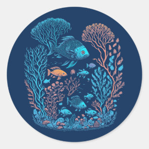 Underwater scenery colourful fishes and coral ree classic round sticker