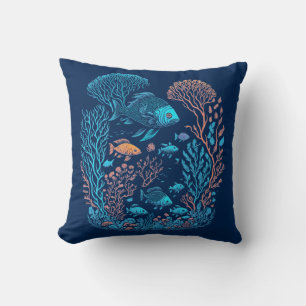 Underwater scenery colourful fishes and coral ree cushion