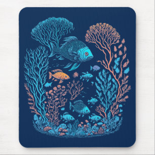 Underwater scenery  colourful fishes and coral ree mouse mat